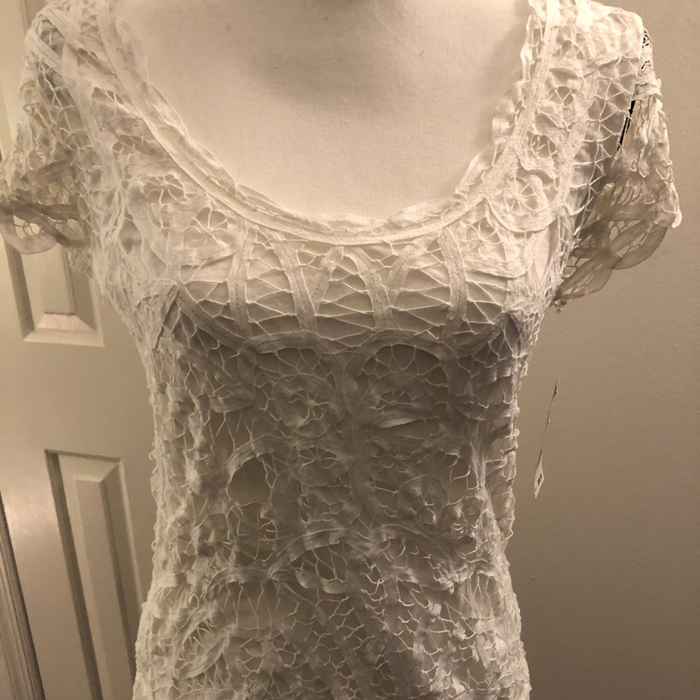 INC white lace short sleeve top